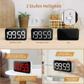 DOOMAY Temporizador digital de cocina - Reloj despertador de cocina magnético recargable, brillo y volumen ajustables, ideal para cocinar, el aula, la oficina y para que lo usen niños, profesores y personas mayores