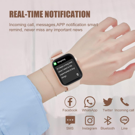 Reloj inteligente con pantalla táctil a color de 1,8 pulgadas para teléfonos Android e iOS, monitor de frecuencia cardíaca impermeable IP68, monitor de sueño, podómetro, mujeres y hombres, con llamada/texto/música (rosa)