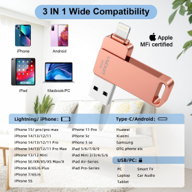 256 GB USB-Flash-Laufwerk für iPhone, Apple-zertifiziert, Speichererweiterung, für iPad, iOS