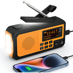 PRUNUS J-367 Radio DAB/FM Mecánica, Radio de Emergencia con Batería de 5000mAh, Radio con Batería DAB Plus, Radio de Emergencia Bluetooth con Linterna y Luz de Lectura/Alarma SOS para el Hogar, Cortes de Energía