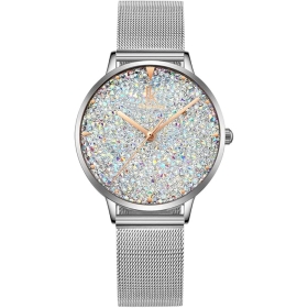 Alienwork IK Shine Reloj de malla con purpurina para mujer