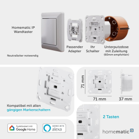 Homematic IP roller shutter actuator for brand switches IP20 controllable via app 500 VA