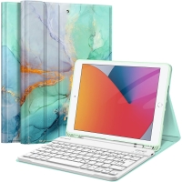 Чехол с клавиатурой Fintie для iPad 10,2 дюйма (9/8/7 поколения – 2021/2020/2019) с задней панелью из ТПУ, держателем для ручки и съемной QWERTY-клавиатурой на магните, изумрудный цвет