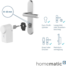 Actuador de cerradura inteligente para el hogar Homematic IP, cerradura electrónica: abre, cierra y bloquea la puerta a través de la aplicación 