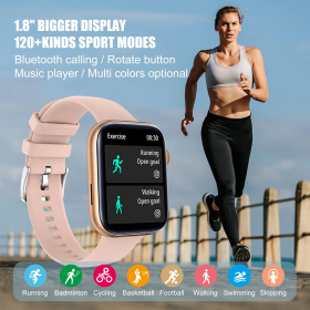 Reloj inteligente con pantalla táctil a color de 1,8 pulgadas para teléfonos Android e iOS, monitor de frecuencia cardíaca impermeable IP68, monitor de sueño, podómetro, mujeres y hombres, con llamada/texto/música (rosa)