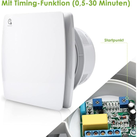 Randaco 100 mm leiser Badezimmerventilator mit Feuchtigkeitssensor und Timer – ideal für Badezimmer, Toiletten und Küchen