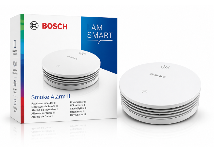 Detector de humo Bosch Smart Home II, con función app y batería reemplazable, compatible con Apple HomeKit Detector de humo Bosch Smart Home II, con función app y batería reemplazable, compatible con Apple HomeKit
