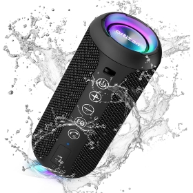 Ortizan Bluetooth speaker with color LED backlight, IPX7 water protection and 360° surround sound