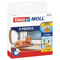 Уплотнитель Tesa Moll P-профиль - резиновый уплотнитель для изоляции промежутков между дверями и окнами - белый - 25м х 9мм х 5,5мм