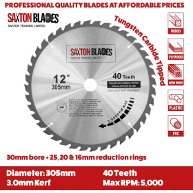 TCT30540T Saxton TCT - дискова пилка для деревини 305 мм x 30 мм x діаметр x 40 т для Bosch Makita Dewalt