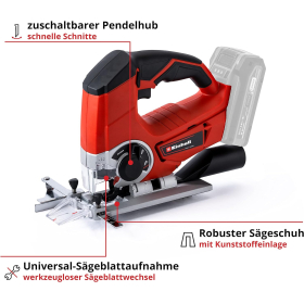 Аккумуляторный лобзик Einhell TE-JS 18/80 Li-Solo Power X-Change (18 В, макс. глубина реза 80 мм, 4-ступенчатый маятниковый ход)