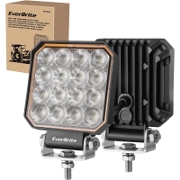 EverBrite LED Work Light 12V/24V, 2pcs 25W Extra Light Set, 16 LED Work Light, Waterproof IP66 Headlight for SUV, Car, Tractor, Excavator, SUV