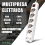 Regleta V-TAC con interruptor y cable de 1,5 m - 5 tomas bipass 10/16 A + Schuko + 2 tomas USB - con clavija de 16 A - toma para casa, oficina, tienda - color blanco