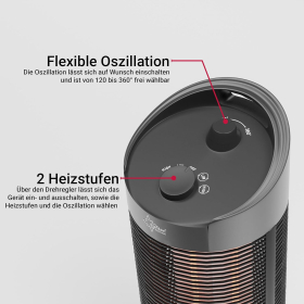 Обігрівач SUNTEC Heat Ray Carbon Tower 1200 OSC до 17 м², потужність 1200 Вт, інфрачервоне теплове випромінювання