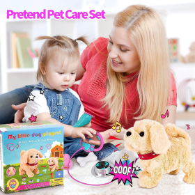 Interactive baby plush toy with walking, barking, tail wagging, singing and repeating functions