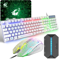 Gaming Keyboard Set with Adapter QWERTZ German Layout Color Backlight Compatible with PS4 Xbox Switch