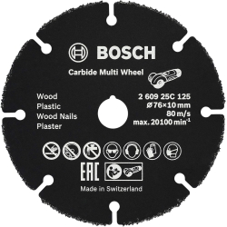 Bosch Professional Carbide Multi Wheel Trennscheibe für Holz, Kunststoff, Gipskarton, Kupferrohr, Ø 76 mm, Loch Ø 10 mm