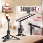 Palo selfie con trípode, dos luces, 115 cm de largo y mando a distancia, compatible con iPhone, Samsung etc.