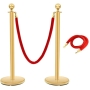 Senhill 4PCS barrier stand crowd control system with red velvet ropes barrier stand cord stand demarcation stand barrier post, gold