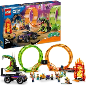 LEGO City Stuntz Double Loop Stunt Arena Bauset mit Stuntmotor, Monstertruck und Rampe