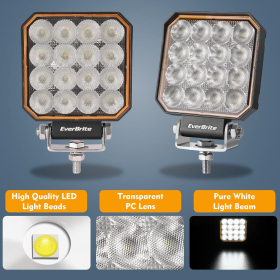 EverBrite LED-Arbeitsscheinwerfer 12V/24V, 2 Stk. 25 W Extra-Licht-Set, 16 LED-Arbeitsscheinwerfer, wasserdichter IP66-Scheinwerfer für SUV, Auto, Traktor, Bagger, SUV
