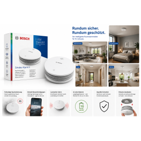 Bosch Smart Home II smoke detector, with app function and replaceable battery, compatible with Apple HomeKit