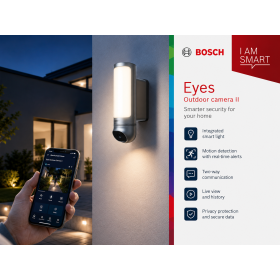 Bosch Smart Home Outdoor Camera II, вулична камера спостереження, роздільна здатність Full HD 1080p з вбудованою сиреною сигналізації та дизайнерським підсвічуванням, сумісна з Amazon Alexa