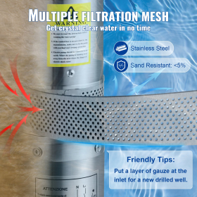Bomba de pozo sumergible VEVOR 105 l/min de acero inoxidable, profundidad de bomba de agua 62 m