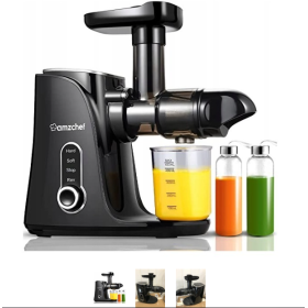 AMZCHEF Vegetable and Fruit Juicer with 2 Speed Modes - Slow Juicer with Portable Bottle and 2 Cups