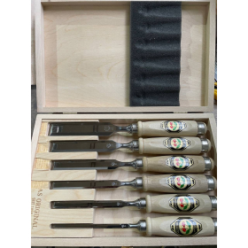 CHERRIES Tools Meißelset – 6-teilig, Hainbuchengriffe, in einer Holzkiste