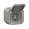 LEGRAND Toma IP55 2P+T 16A with protective flap, grey – for outdoor use