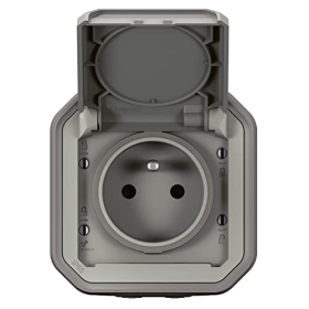 LEGRAND Toma IP55 2P+T 16A із захисною кришкою, сірий – для зовнішнього використання