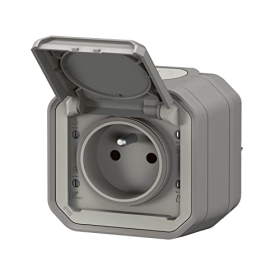 LEGRAND Toma IP55 2P+T 16A із захисною кришкою, сірий – для зовнішнього використання