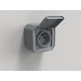 LEGRAND Toma IP55 2P+T 16A із захисною кришкою, сірий – для зовнішнього використання