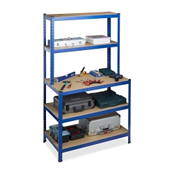 relaxdays Heavy-Duty Shelving Unit & Workbench, 5 Shelves, 180x100x60 cm, Metal