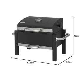 Barbacoa de carbón Tepro Toronto Easy con 2 asas de transporte resistentes, tapa de funcionamiento suave, termómetro y contenedor de cenizas, dimensiones aprox. 67,5 x 43,3 x 45 cm.