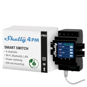 Shelly Pro 4PM – Interruptor de relé inteligente con conectividad WLAN y LAN, 4 canales, monofásico, 16 A