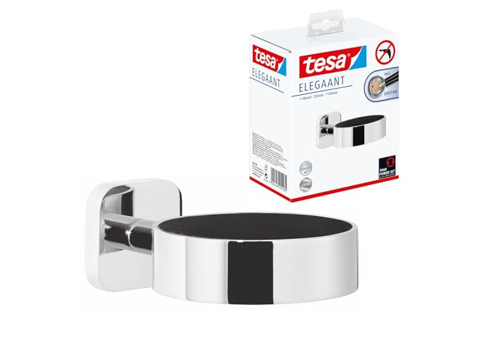 tesa Haartrocknerhalter, selbstklebend, verchromtes Metall tesa Haartrocknerhalter, selbstklebend, verchromtes Metall