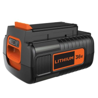 Batería de riel de litio BLACK+DECKER de 36 V y 2,5 Ah, con indicador de nivel de carga.