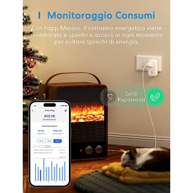 Meross Presa Smart WiFi, Presa Intelligente Italiana, интеллектуальная розетка с мониторингом энергопотребления 16 А, 3840 Вт, функция таймера, совместимость с Amazon Alexa, SmartThings, Google Assistant, приложение для дистанционного управления