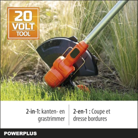 Desbrozadora multifuncional Powerplus para trabajos de jardinería versátiles.