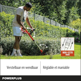 Desbrozadora multifuncional Powerplus para trabajos de jardinería versátiles.