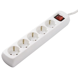 Regleta de enchufes Hama de 5 vías, 1,4 m, con interruptor y mayor protección contra contactos.