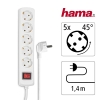 Hama 5-way power strip, 1.4 m, with switch and increased contact protection