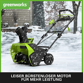 Soplador de nieve inalámbrico Greenworks, motor sin escobillas, ancho de trabajo de 51 cm