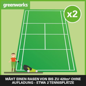 Беспроводная газонокосилка Greenworks G24X2LM36, 2 x 24 В Li-Ion, ширина кошения 36 см, площадь кошения до 250 м², травосборник объемом 40 л, 5-ступенчатая центральная регулировка высоты кошения