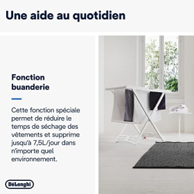 De'Longhi DNS80 dehumidifier, 7.5 liters/day, with air purification function, white