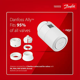 Kit de inicio Danfoss Ally: termostato para radiador y puerta de enlace con soporte para hogar inteligente.