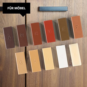 MAXXMEE set de reparación para laminado y parquet | Para suelos de parquet, laminados y corcho, así como para muebles, puertas y ventanas | Con pinzas para el cabello en el fusor de cera | Juego de 20 piezas [11 colores de cera]