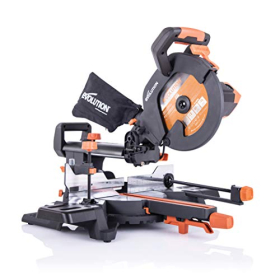 Sierra ingletadora compuesta Evolution Power Tools R255SMS, paquete multimaterial.